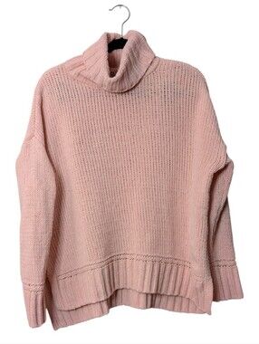 Aerie Cozy Oversized Chenille Turtleneck Sweater Pink Chunky Knit Pullover Small